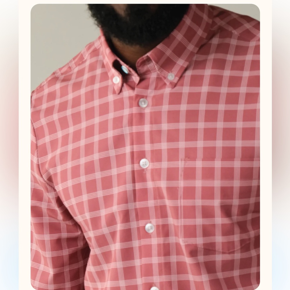 &COLLAR ATHLETIC Men's Adobe Red With White Windowpane Long Sleeve Shirt Size2XL